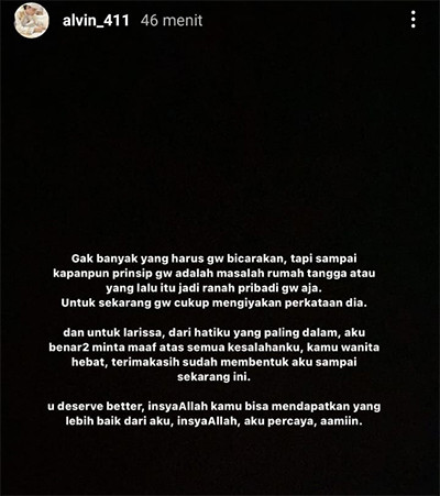 Larissa Chou Bongkar Masalah Rumah Tangganya, Alvin Faiz: Gue Cukup Mengiyakan