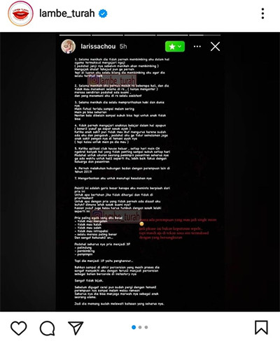 Larissa Chou Sebut Alvin Faiz Pernah Berhubungan Badan dengan Perempuan Lain