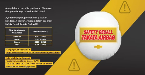 Punya Chevrolet? Cek Mobil Anda untuk Ikuti Proses Recall Airbag