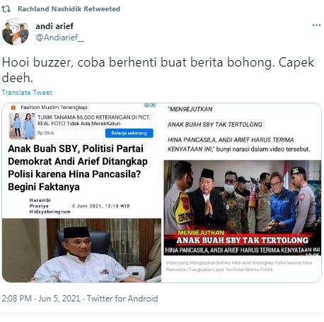 Andi Arief Kesal Diserang Hoaks, Netizen: Laporkan Dong