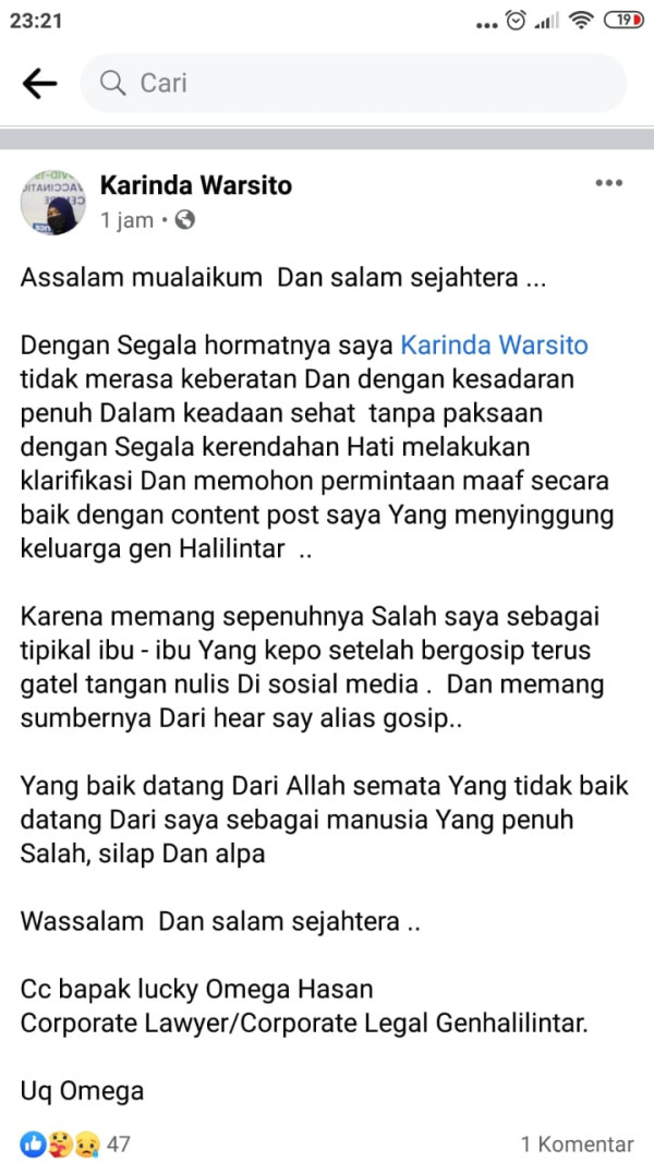 Karinda Warsito Minta Maaf Setelah Sebut Gen Halilintar Langgar Prokes