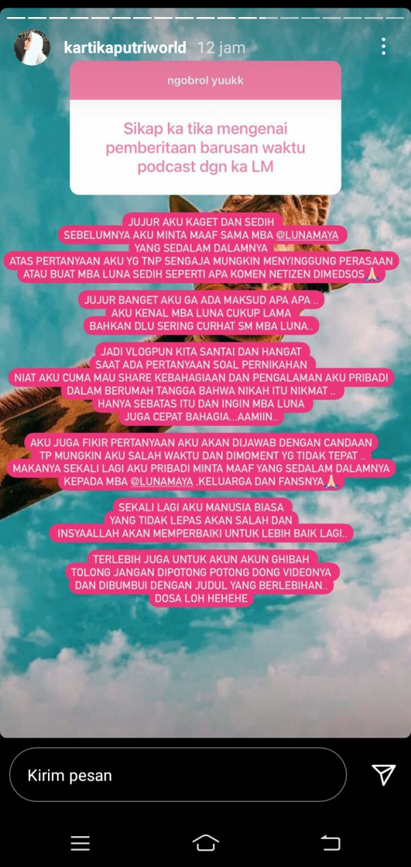 Kartika Putri Minta Maaf Setelah Desak Luna Maya Segera Nikah