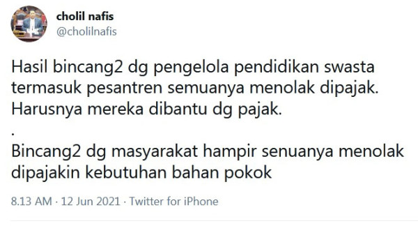 Pajak Pendidikan dan Sembako, KH Cholil Nafis: Harusnya Dibantu Bukan Dipajaki