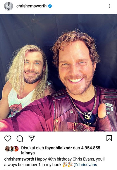 Chris Evans Berulang Tahun, Chris Hemsworth Beri Ucapan Bernada Guyon