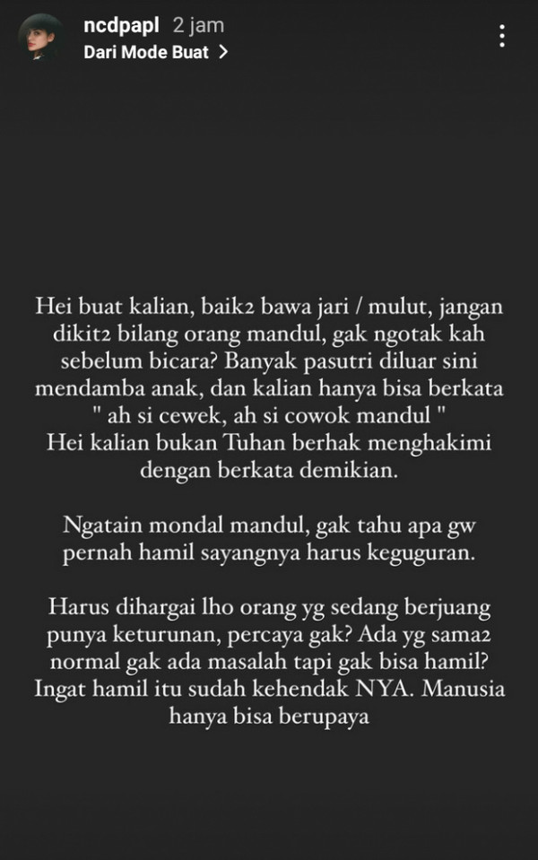 Kesal dengan Tudingan Mandul, Begini Respons Nora Alexandra