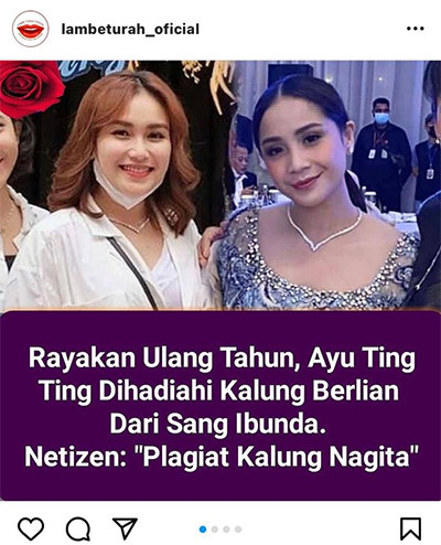 Kado Kalung Ayu Ting Ting dari sang Ibu Disebut Netizen Mirip Punya Nagita Slavina