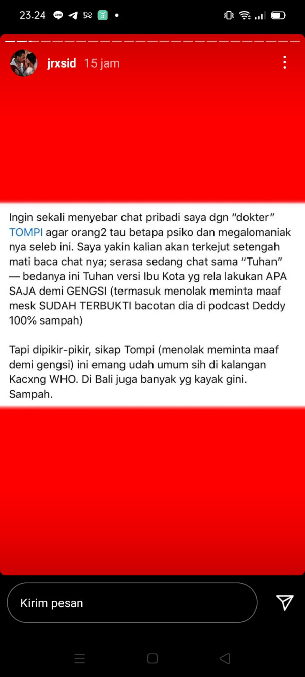 Tompi Tolak Minta Maaf, Jerinx SID Sebut Psiko dan Megalomania