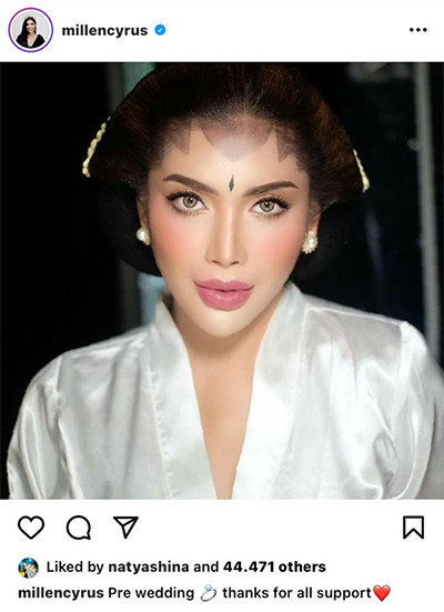 Geger! Millen Cyrus Dandan ala Pengantin Jawa, Katanya Prewedding