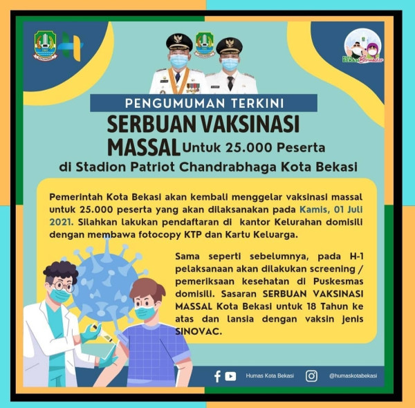 1 Juli 2021 Pemkot Bekasi Gelar Vaksinasi Massal di Stadion Patriot Chandrabaga