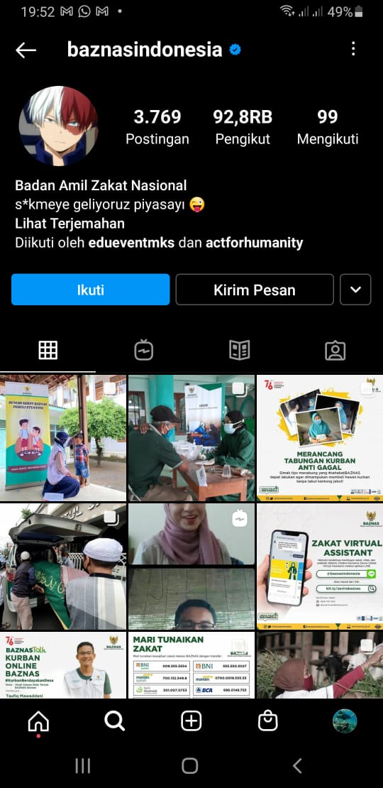Tampilkan Foto Bule Seksi hingga Kartun, Instagram Baznas Dibajak