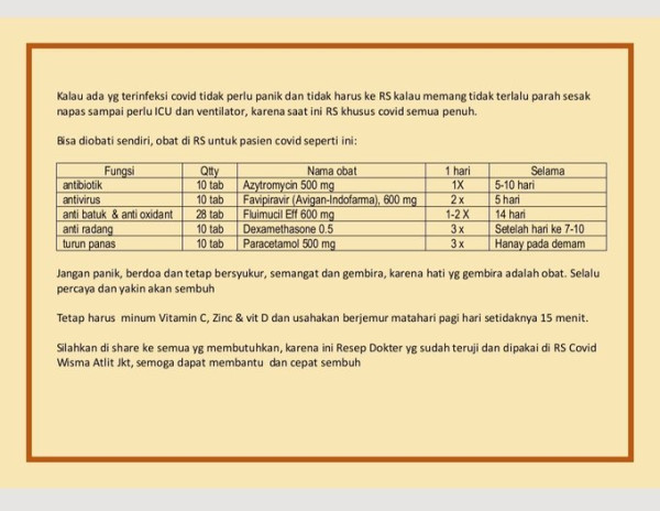 Beredar Pesan Resep Obat Covid-19, Dokter Minta Masyarakat Tak Percaya