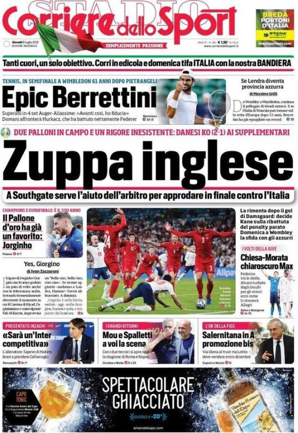 Media Italia Sebut Inggris Lolos ke Final Piala Eropa 2020 Dibantu Wasit