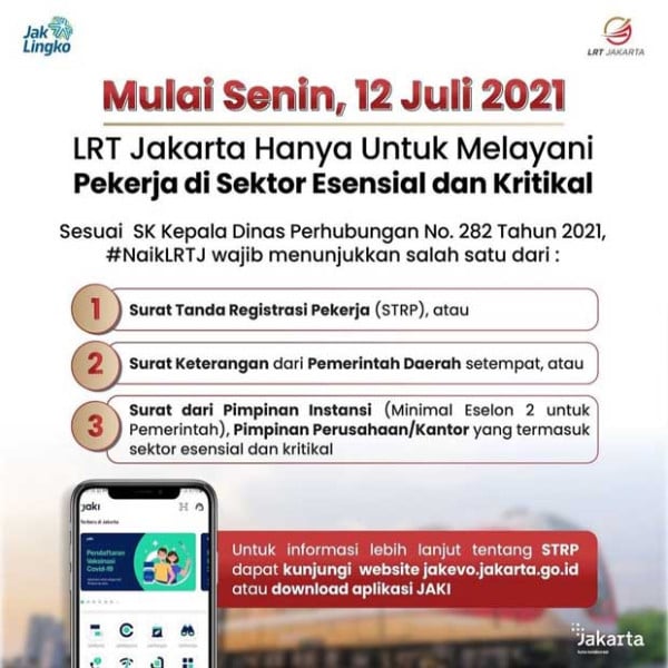 Mulai Senin 12 Juli 2021, LRT Jakarta Hanya Melayani Pekerja Sektor Esensial dan Kritikal