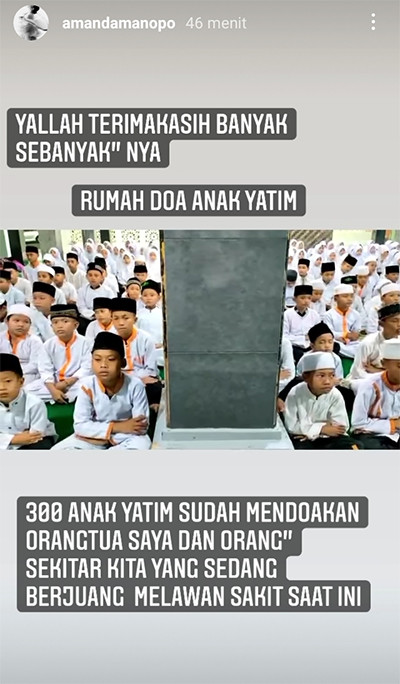 Orangtua Didoakan Sembuh COVID-19 oleh 300 Anak Yatim, Amanda Manopo: Alhamdulillah