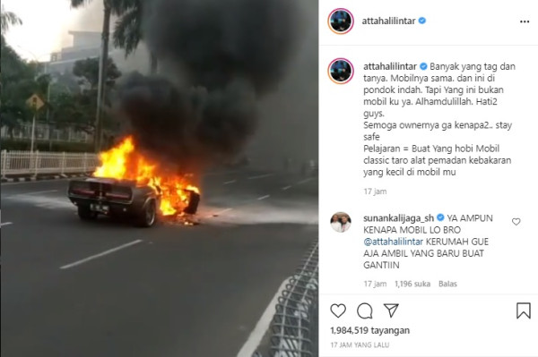 Atta Halilintar Bantah Mobil Mustang Terbakar di Pondok Indah Miliknya