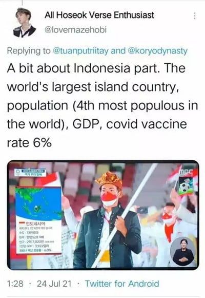 Stasiun TV Korsel Tayangkan Kalimat Rasisme tentang Indonesia saat Pembukaan Olimpiade Tokyo, Netizen Emosi