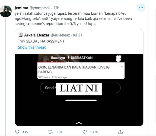 Elnanda Utomo, Selebgram Teman Niko Al Hakim Ikut Diduga Lakukan Pelecehan Seksual