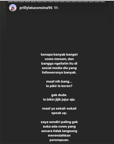 Kecam Para Lelaki Mesum di Media Sosial, Prilly Latuconsina: Lo Bikin Jijik!