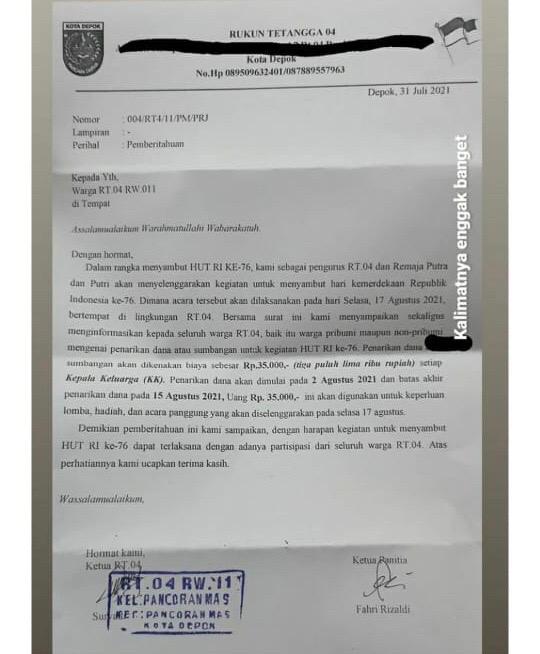 Beredar Surat Donasi 17 Agustus, Satpol PP Depok Larang Warga Gelar Perlombaan