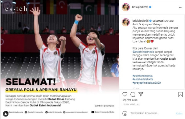 Brisia Jodie Hadiahi Greysia/Apriyani Outlet Minuman Es Teh