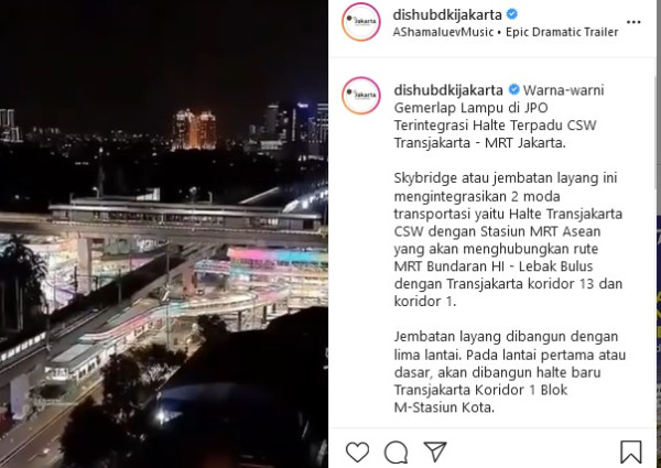 Indahnya JPO Terintegrasi Halte Terpadu CSW Transjakarta-MRT dengan Lampu Warna-Warni