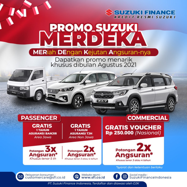 Bikin Merdeka, Suzuki Tawarkan Promo Potongan Angsuran Mobil Baru 2-3 Kali