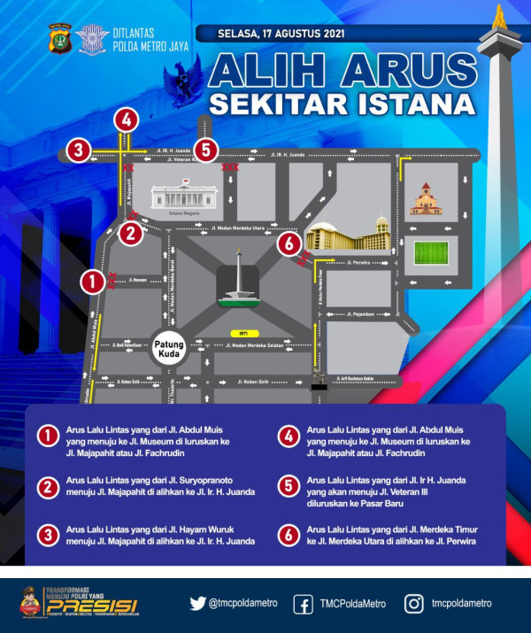 Upacara Kemerdekaan, Lalu Lintas di Istana Merdeka Dialihkan