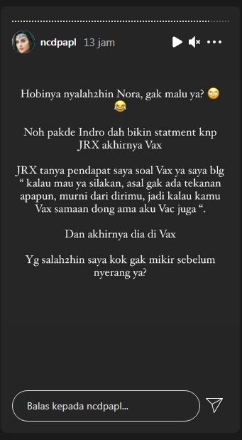 Nora Alexandra Bantah Paksa Jerix SID Vaksin: Hobinya Nyalahin!