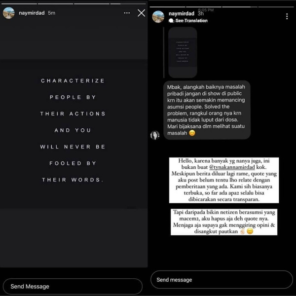 Naysilla Mirdad Hapus Postingan, Bantah Sindir Tyna Kanna