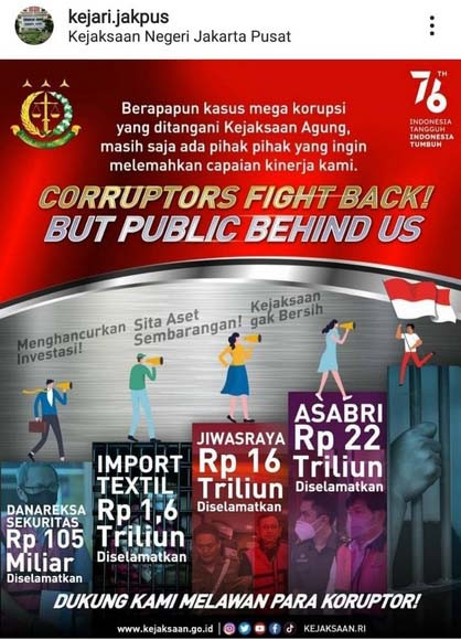 Suarakan Corruptor Fight Back, Akun Kejaksaan Sebut Sejumlah Kasus Korupsi