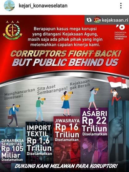 Suarakan Corruptor Fight Back, Akun Kejaksaan Sebut Sejumlah Kasus Korupsi