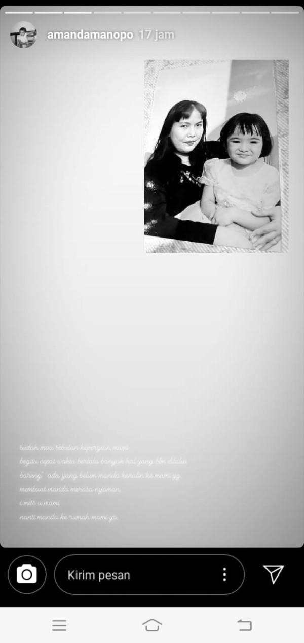 Amanda Manopo Ungkap Rindu Mendiang Ibu, Sebut Belum Sempat Kenalkan Seseorang yang Bikin Nyaman