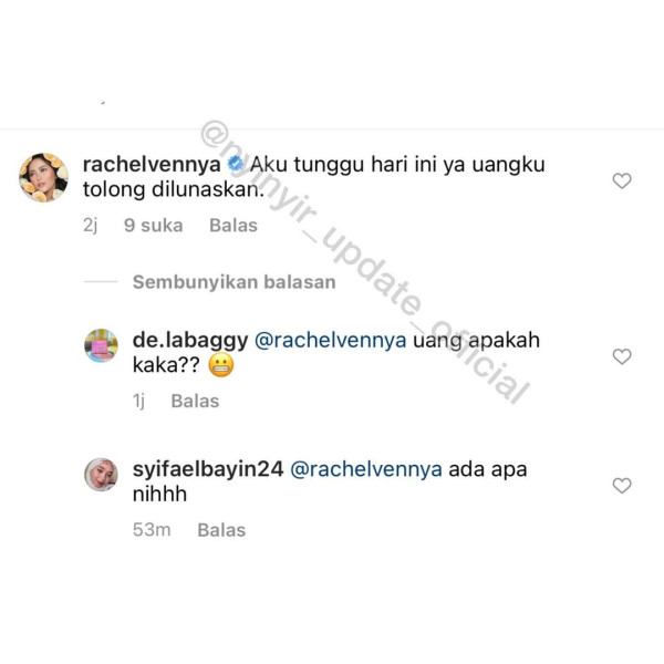 Rachel Vennya Blak-blakan Tagih Uang ke Medina Zein di Instagram