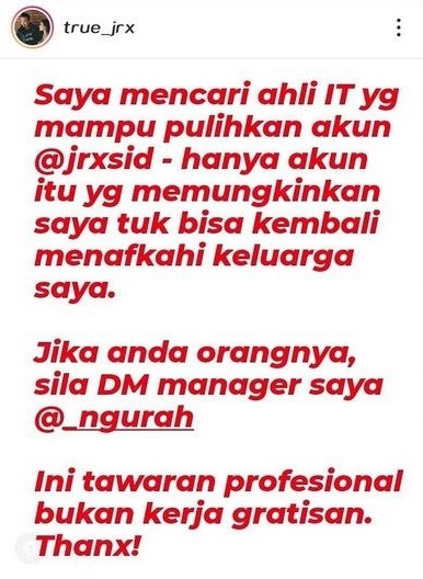 Jerinx SID Cari Ahli IT untuk Kembalikan IG: Hanya Akun Itu yang Bisa Menafkahi Keluarga Saya
