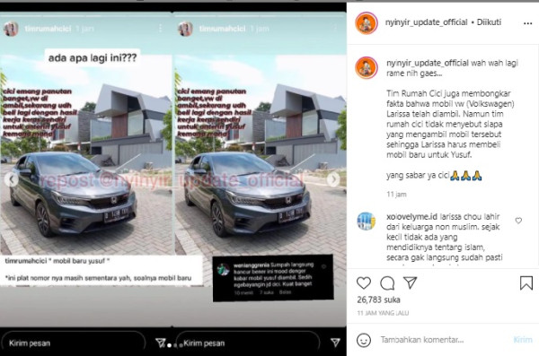 Mobil untuk Anak Diambil Alvin Faiz, Larissa Chou Beli Baru Lagi