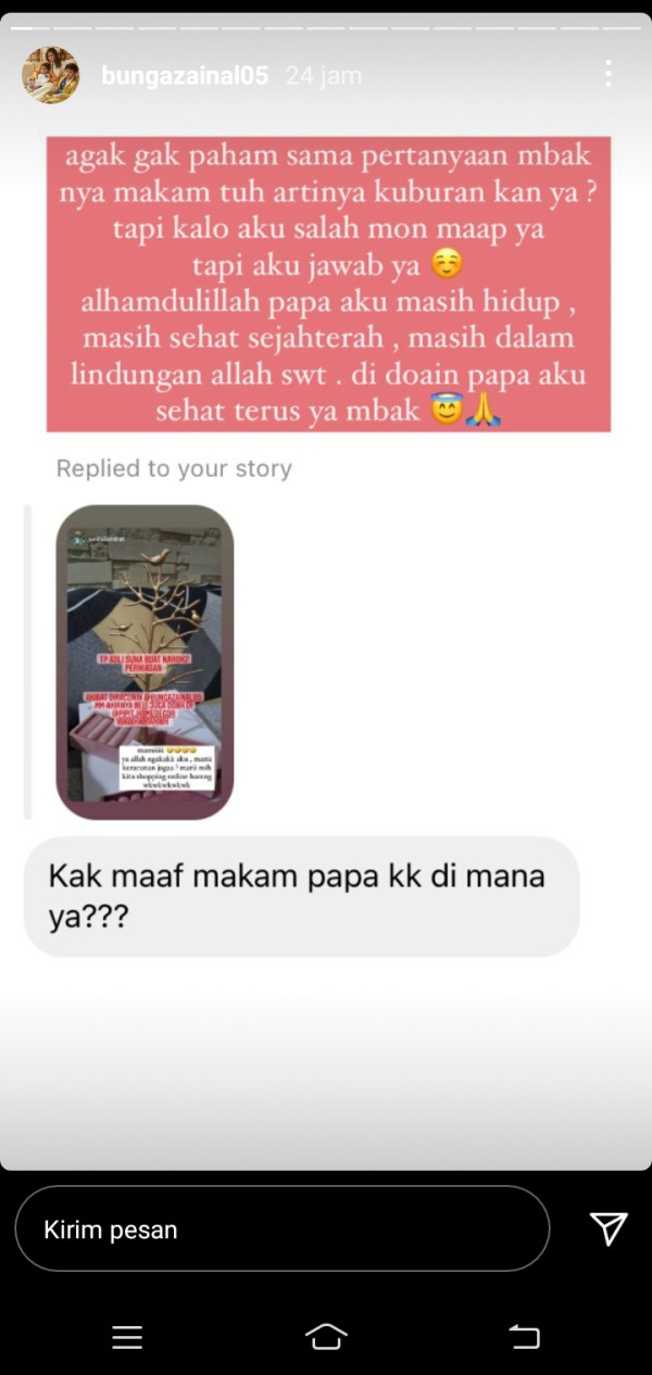 Bunga Zainal Ditanya Soal Makam Ayahnya: Papa Aku Masih Hidup