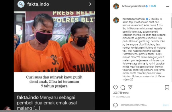 Emak-emak Curi Susu di Blitar, Hotman Paris Minta Maaf dan Siap Ganti Rugi