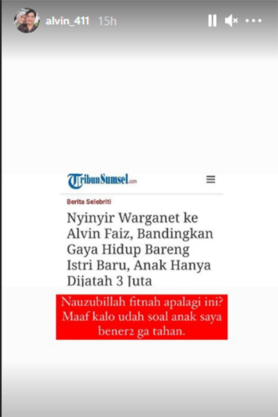 Alvin Faiz Dituding Hanya Beri Nafkah Anak Rp3 Juta Sebulan: Fitnah Apa Lagi?