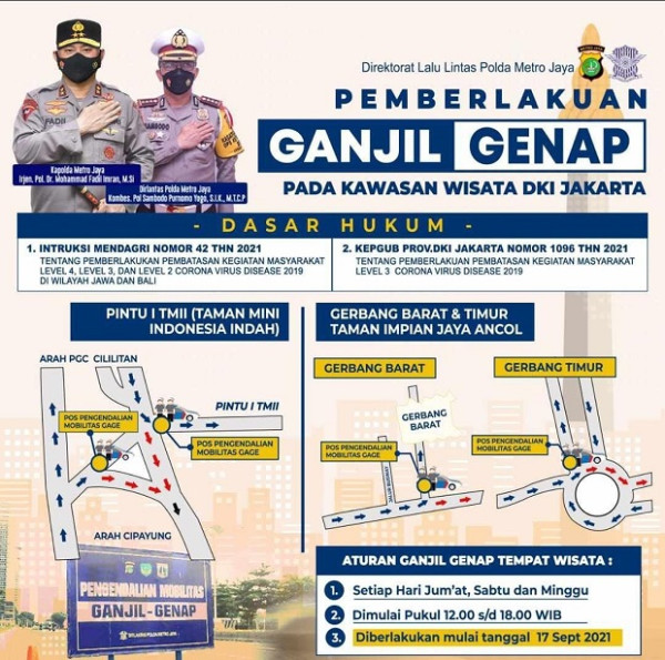Pelanggar Ganjil Genap di Tempat Wisata Tidak Ditilang