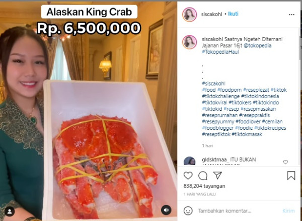 Sisca Kohl Bikin Jajanan Pasar Rp16 Juta, Ada Lemper Alaskan King Crab