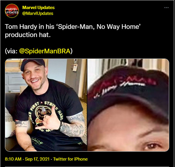 Tom Hardy Pakai Topi Ini, Venom Bakal Tampil di Spider-Man: No Way Home?