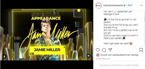 Jamie Miller Akan Ramaikan Malam Puncak ITA 2021 Hari Ini