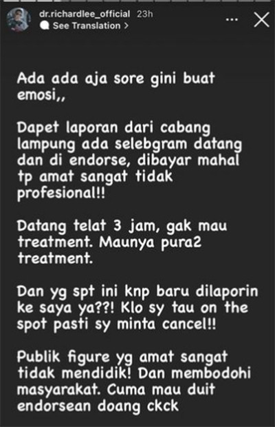 Richard Lee Sindir Selebgram Tak Profesional, Diduga Awkarin
