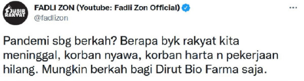 Pandemi sebagai Berkah? Fadli Zon: Berapa Banyak Rakyat Meninggal