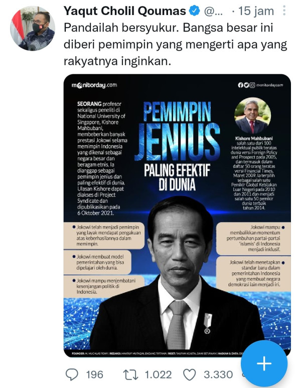 Sanjung Jokowi, Menag: Bangsa Besar Ini Diberi Pemimpin yang Mengerti Keinginan Rakyat