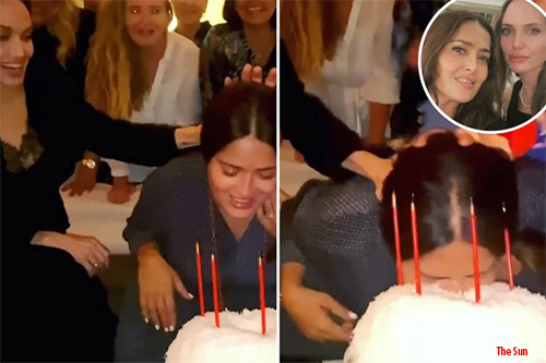 Salma Hayek Jelaskan Kronologi Video Viral Angelina Jolie Dorong Wajahnya ke Kue