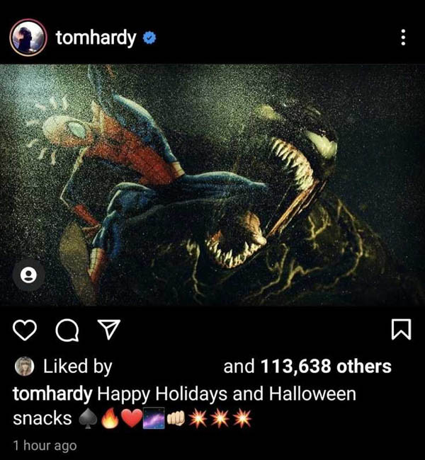 Lagi, Tom Hardy Unggah Gambar Pertarungan Spider-Man dan Venom