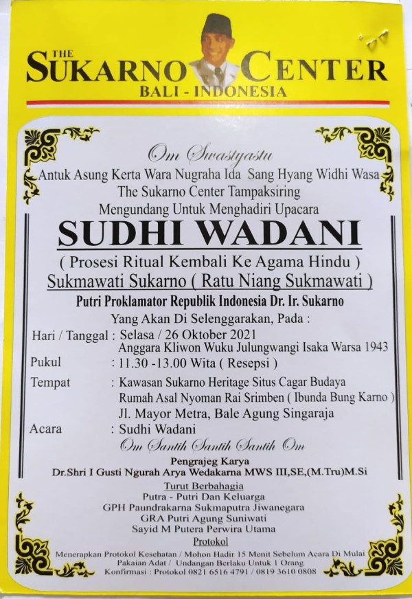 Undangan Ritual Pindah Agama Sukmawati dari Islam ke Hindu Sudah Disebar