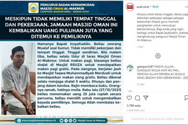 Temukan Tas Berisi Uang Rp25 juta di Masjid, Mualaf Jujur Ini Kembalikan ke Sang Pemilik