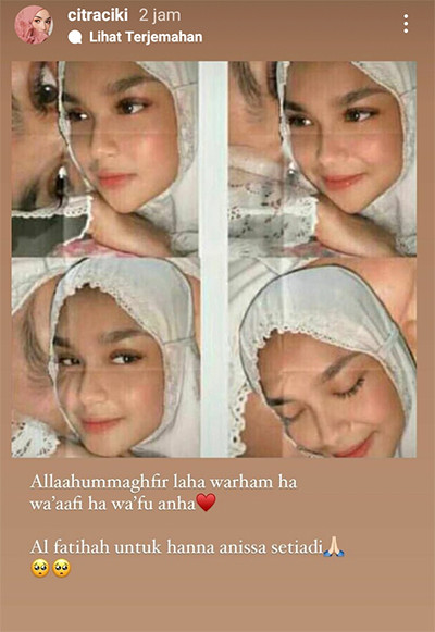Hanna Kirana Meninggal Dunia, Citra Kirana Ikut Berduka